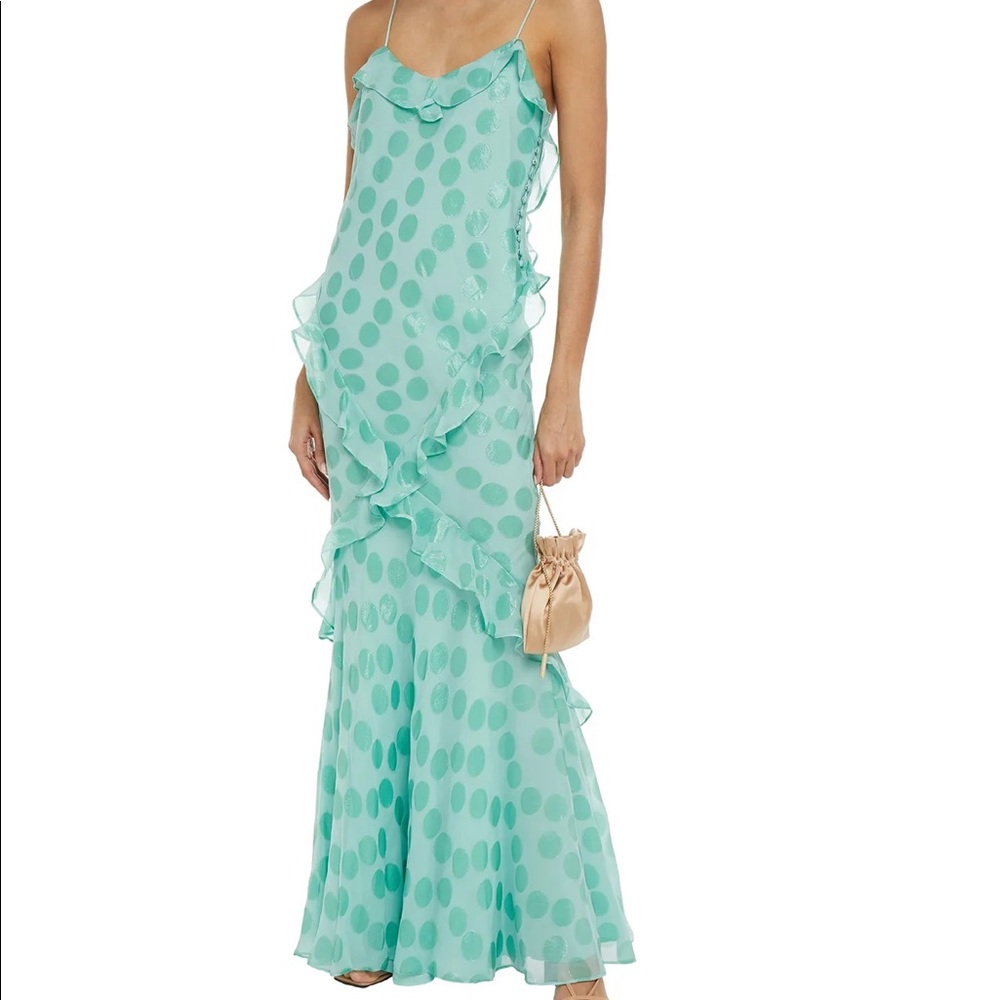 SALONI - teal formal - Tamara ruffled fil coupé silk-blend maxi slip dress